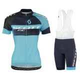 Authentique Tenue Maillot Cyclisme Courte + Cuissard à Bretelles Scott RC Pro Tec Honeycomb Noir-Bleu Femme 2017