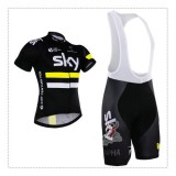 Tenue Maillot Cyclisme Courte + Cuissard à Bretelles Equipe Skу Noir Jaune Pas Cher Paris