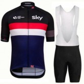 Tenue Maillot Cyclisme Courte + Cuissard à Bretelles Sky Noir Rouge Blanc Soldes France