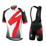 Vente Nouveau Equipement 2017 SPED Equipe LS Blanc-Rouge Tenue Maillot Cyclisme Courte + Cuissard à Bretelles